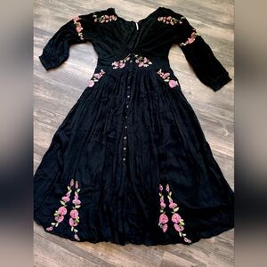 Free people embroidered gauze dress Size S button down black